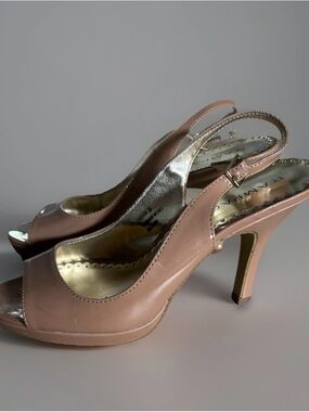 Rampage Nude Patent Slingback Peep-Toe Heels size 9 like New